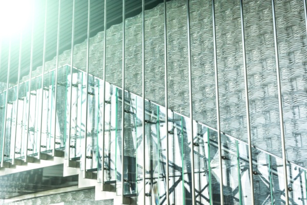 modern office building stairway glass with windows